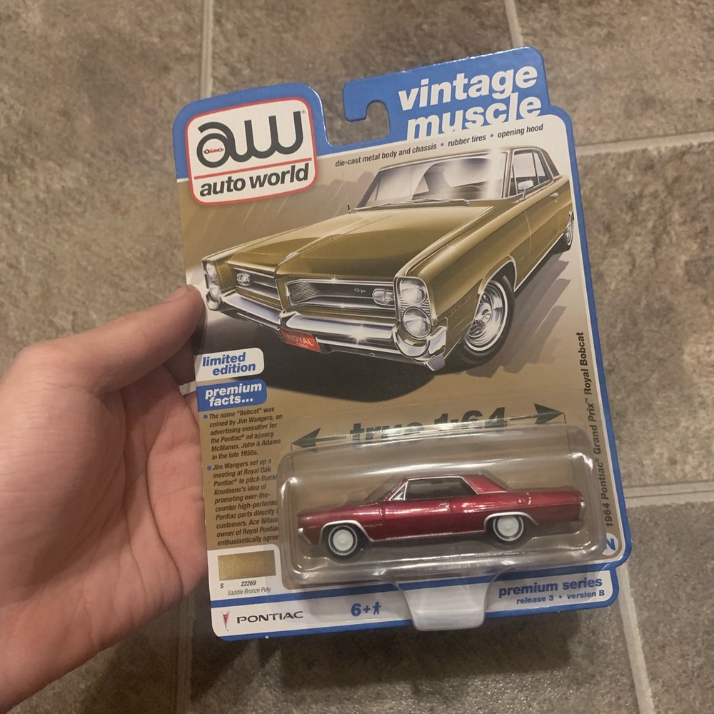 🔥VHTF Auto World ULTRA RED CHASE 1964 Pontiac Grand Prix Royal Bobcat Diecast